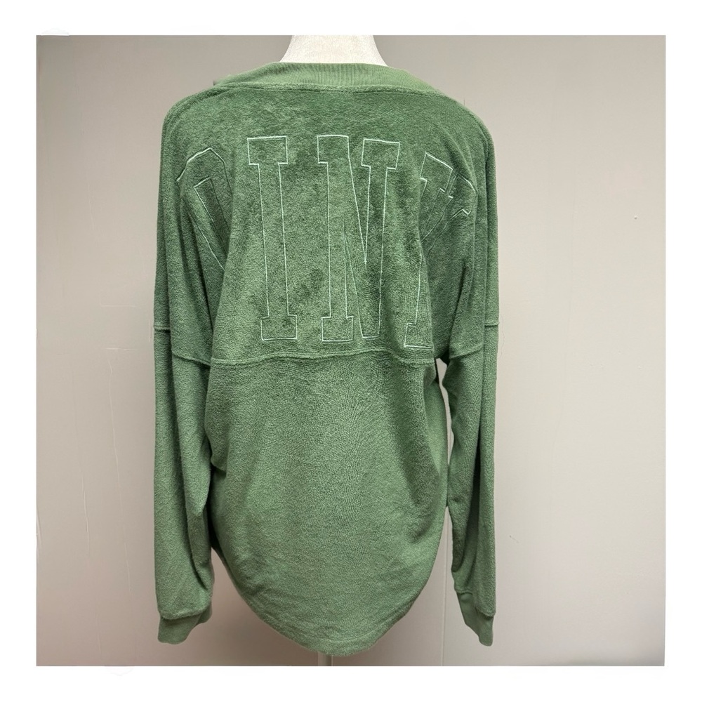 **DONATED** PINK Victoria's Secret Green Oversized Long Sleeve Sweatshirt - Picture 2 of 5